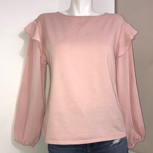 Massini Blush Pink Ruffled Long Bell Sleeve Top